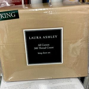 Laura Ashley king sheet set tan check 300 thread count 100% cotton